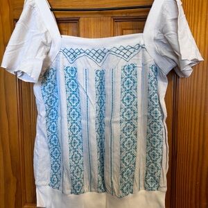 Wrangler White Puff Sleeve Embroidered Blouse